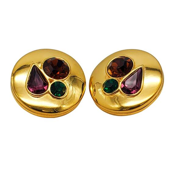 Givenchy Gold Tone Earrings Designer Runway Faux Jewel Crystal Stones Statement - Picture 5 of 11